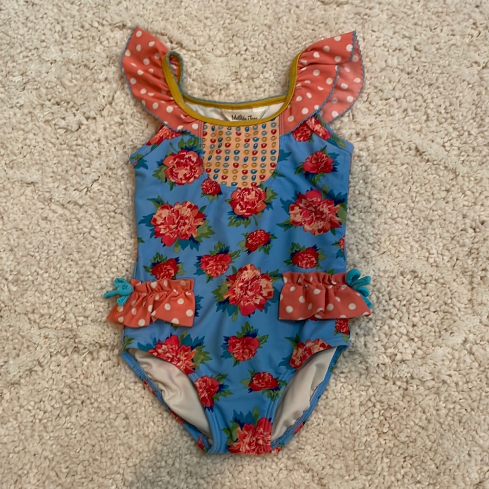 Matilda Jane , floral swimsuit one piece , 18-24 months, ruffles